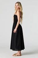 Linen-Blend Smocked Maxi Dress with Pockets