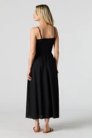 Linen-Blend Smocked Maxi Dress with Pockets