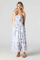 Robe maxi smockée en mélange de lin avec poches