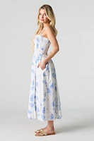Robe maxi smockée en mélange de lin avec poches