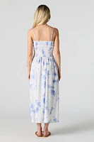 Robe maxi smockée en mélange de lin avec poches