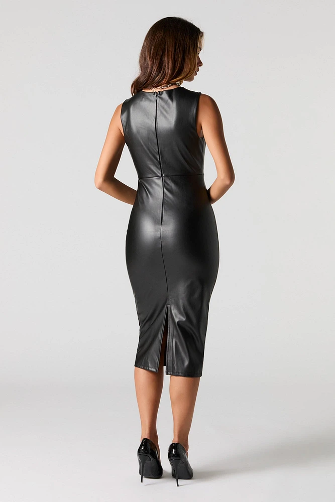 Faux Leather Bodycon Midi Dress