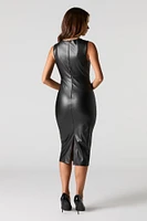 Faux Leather Bodycon Midi Dress