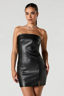 Faux Leather Strapless Mini Dress