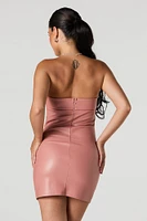 Faux Leather Strapless Mini Dress