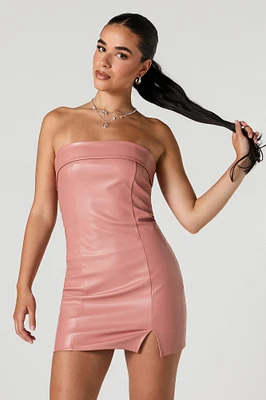 Faux Leather Strapless Mini Dress