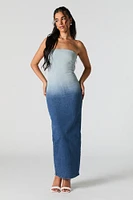 Robe maxi sans bretelles en denim ombré