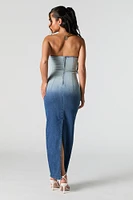 Robe maxi sans bretelles en denim ombr