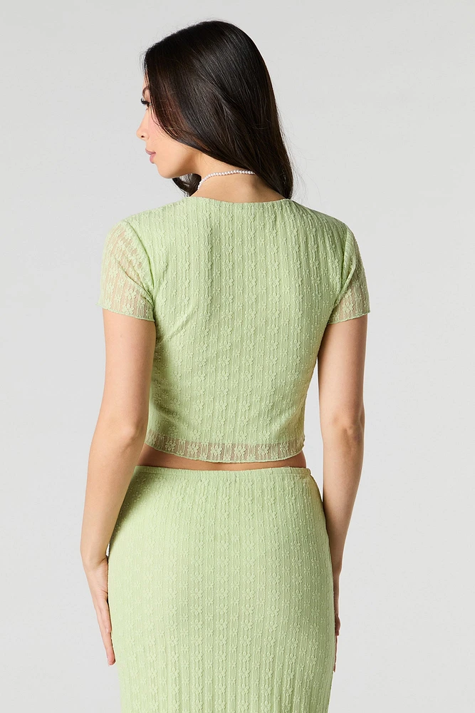 Floral Lace Short Sleeve Crop Top