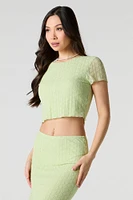 Floral Lace Short Sleeve Crop Top