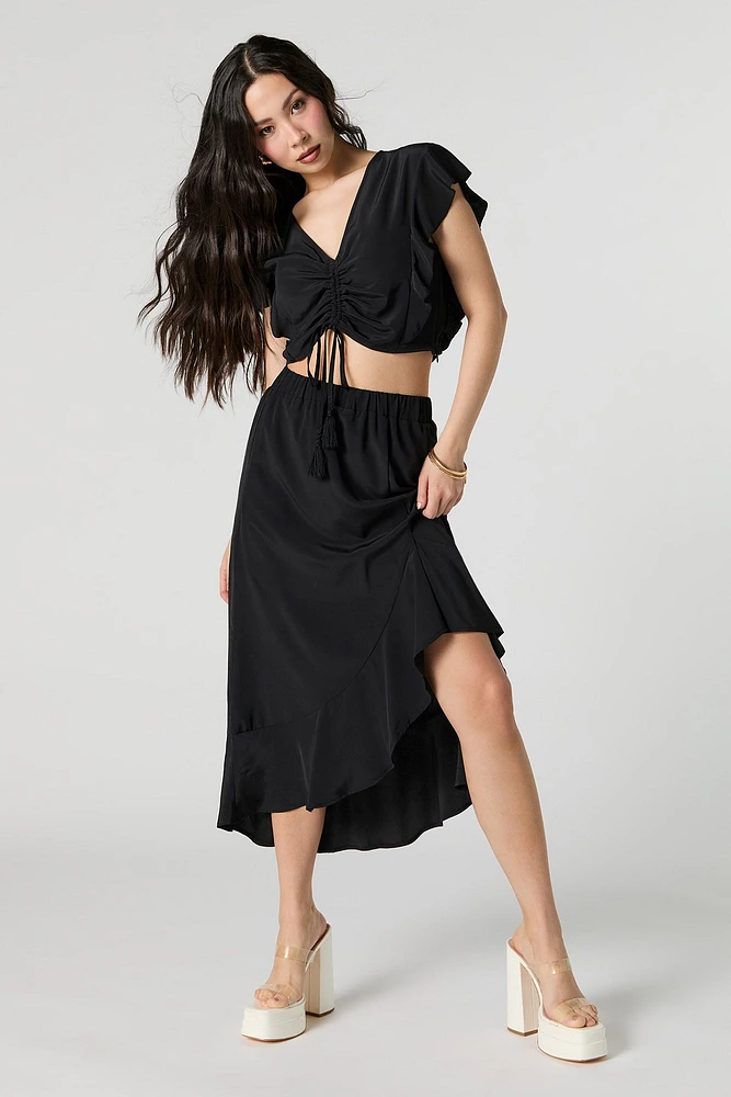 Asymmetrical Ruffled Midi Skirt