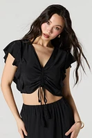 Drawstring Ruffled Crop Top