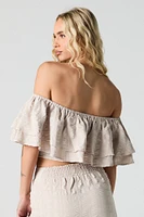 Textured Tiered Off Shoulder Crop Top