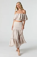 Textured Tiered Off Shoulder Crop Top