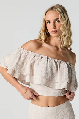 Textured Tiered Off Shoulder Crop Top