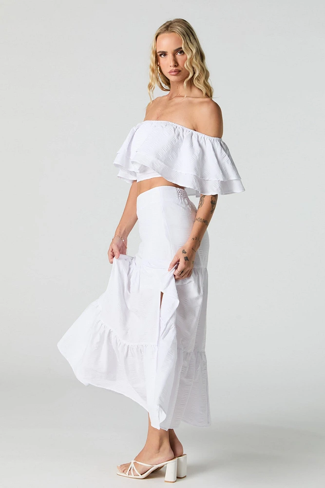 Textured Tiered Slit Maxi Skirt