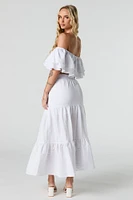 Textured Tiered Slit Maxi Skirt