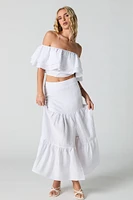 Textured Tiered Slit Maxi Skirt