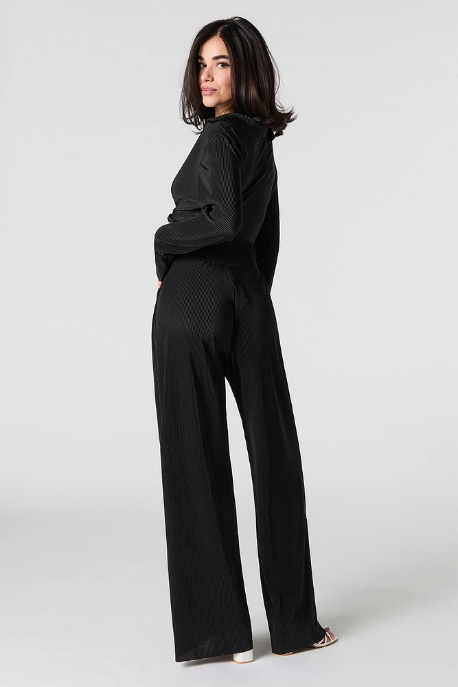 Accordion Pleated Wide Leg Pant