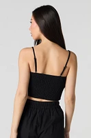 Linen-Blend Keyhole Drawstring Front Cami