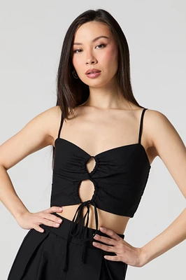 Linen-Blend Keyhole Drawstring Front Cami