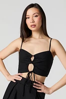 Linen-Blend Keyhole Drawstring Front Cami