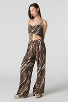 Linen-Blend Keyhole Drawstring Front Cami