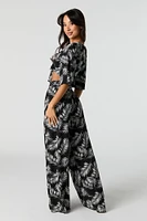 Leaf Print Wide Leg Pant