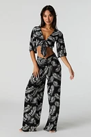 Leaf Print Wide Leg Pant