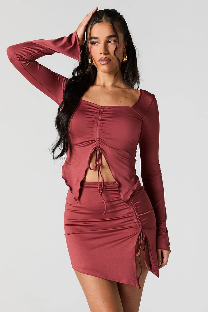 Drawstring Asymmetrical Mini Skirt