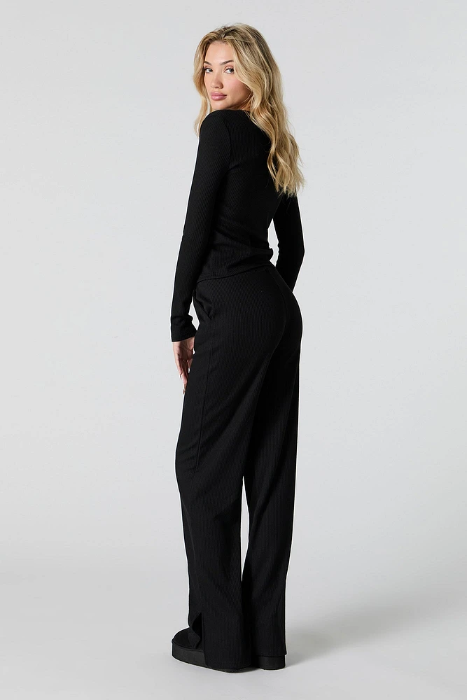 Ribbed Knit Wide Leg Pant