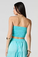 Satin Pleated Cropped Tube Top