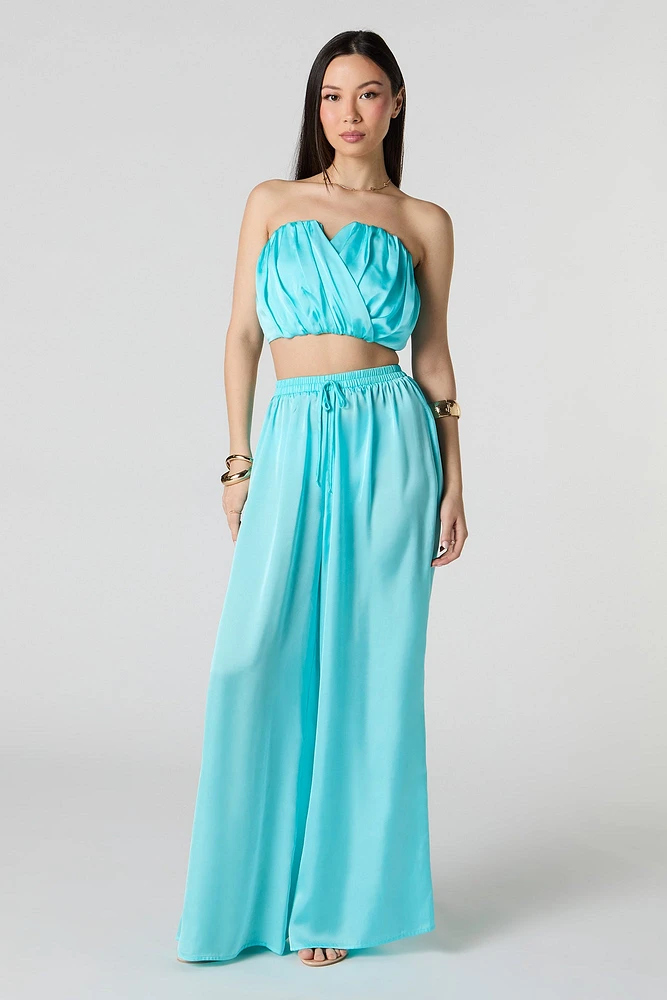 Satin Pleated Cropped Tube Top