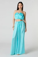 Satin Pleated Cropped Tube Top