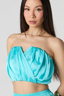 Satin Pleated Cropped Tube Top
