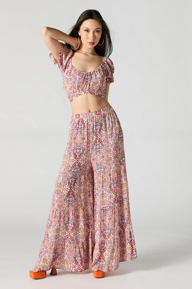 Paisley Print Tiered Palazzo Pant