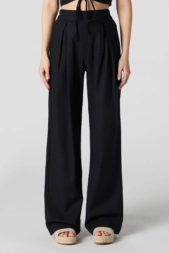 Linen-Blend Pleated Wide Leg Pant