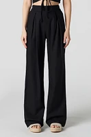 Linen-Blend Pleated Wide Leg Pant