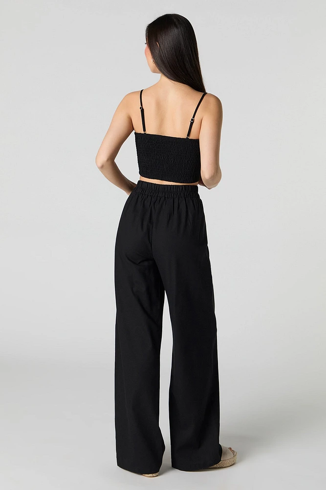 Linen-Blend Pleated Wide Leg Pant