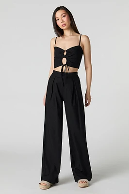 Linen-Blend Pleated Wide Leg Pant
