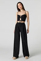 Linen-Blend Pleated Wide Leg Pant