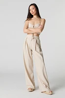 Pantalon à jambe large en mélange de lin plissé