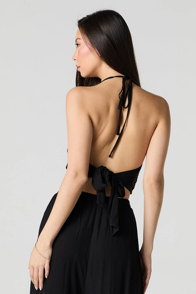 Smocked V-Neck Halter Top