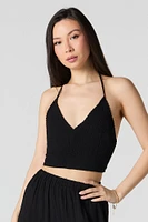 Smocked V-Neck Halter Top