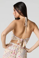 Smocked V-Neck Halter Top