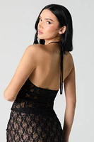 Floral Lace Flyaway Halter Top