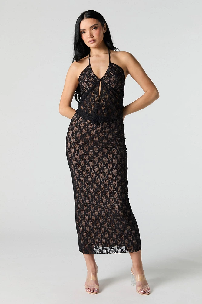 Floral Lace Midi Skirt
