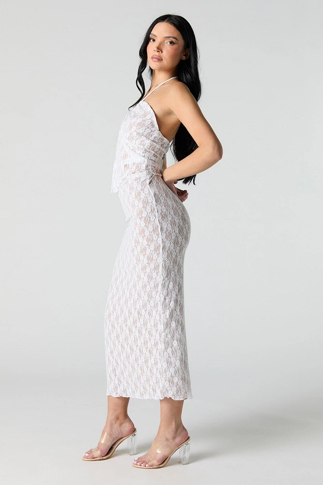 Jupe midi en dentelle fleurie