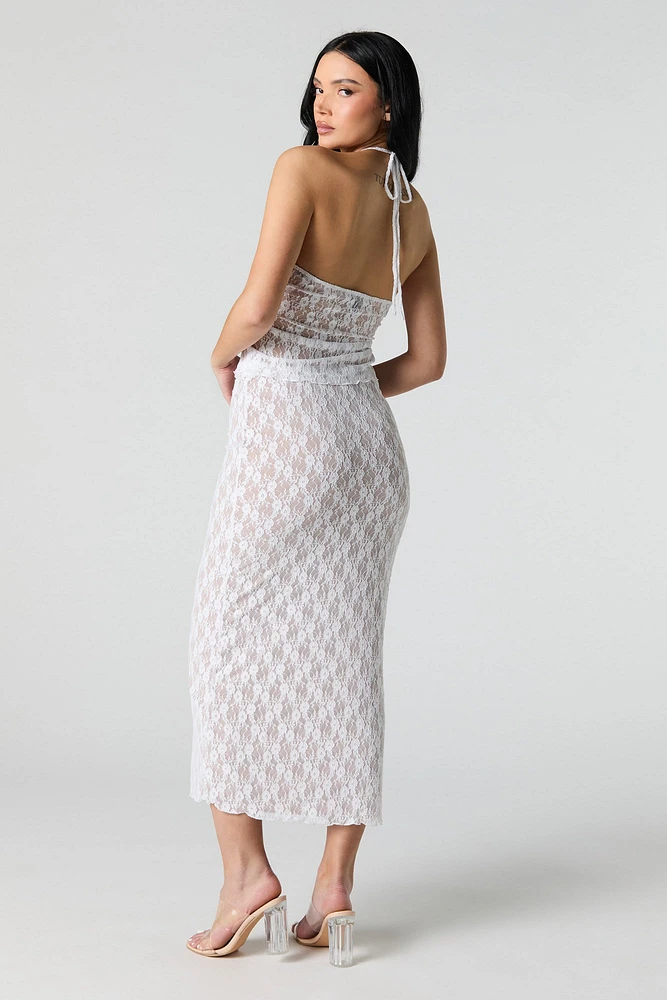 Jupe midi en dentelle fleurie