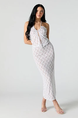 Jupe midi en dentelle fleurie
